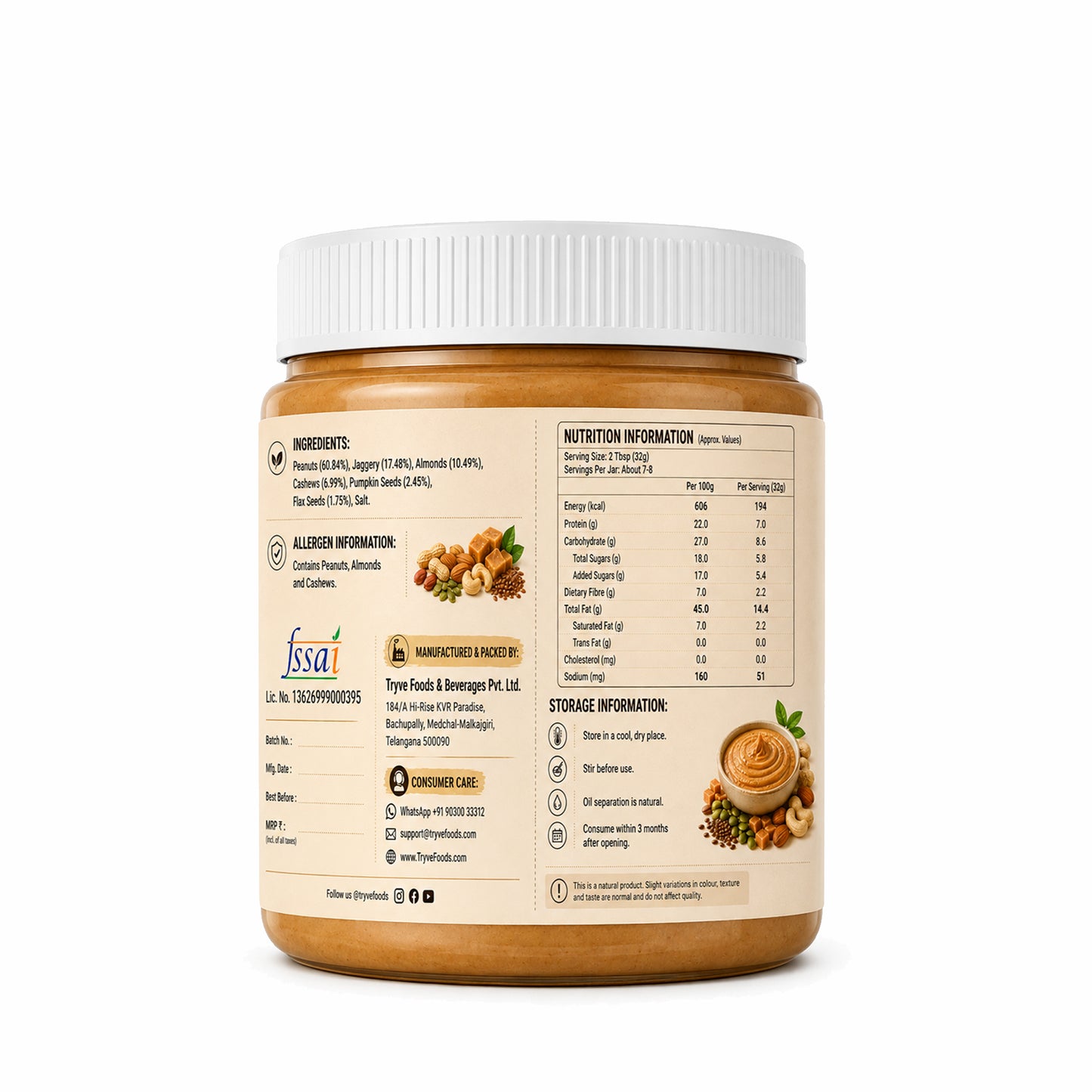 Tryve Nut Butter – Creamy Multi Nut Spread